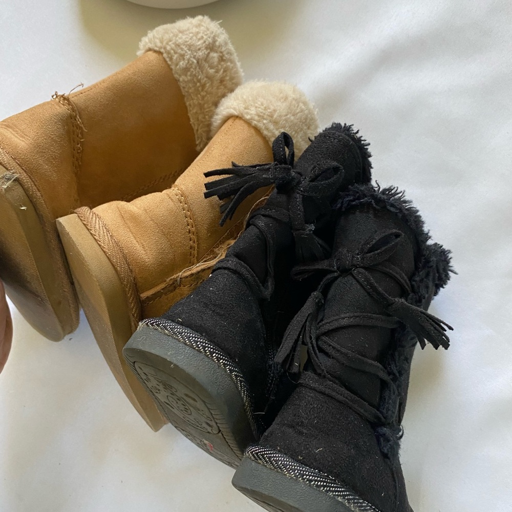 2 pairs girl boots black and brown sude snow size 13